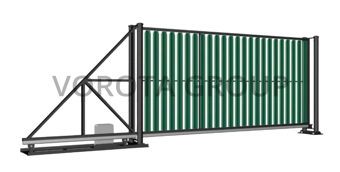 Откатные ворота Alutech из штакетника 3300x2300