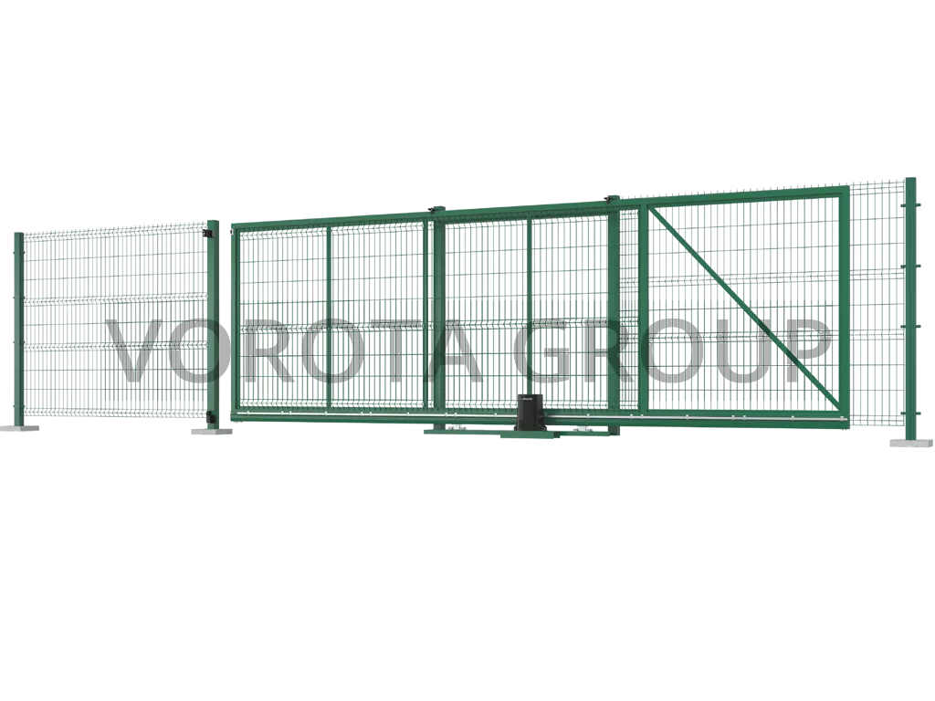 Откатные ворота Alutech из сетки зеленого цвета 5000x2500