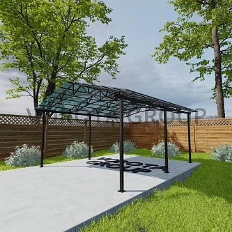 Двухскатный навес с арочным основанием бирюзового цвета, сотовый поликарбонат 4500*6000