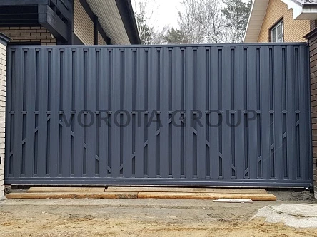 Автоматические откатные ворота Alutech евроштакетник цвета графит 2100x2950
